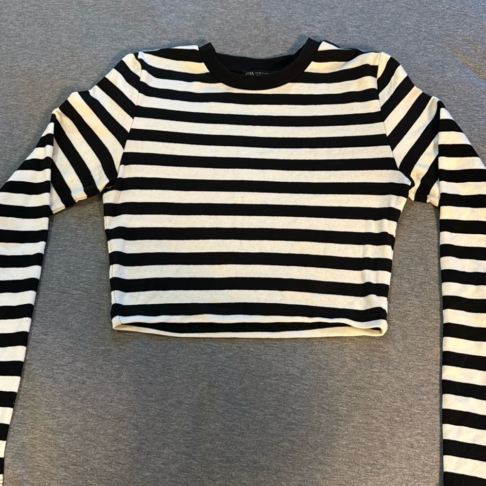 Zara striped long sleeve crop top